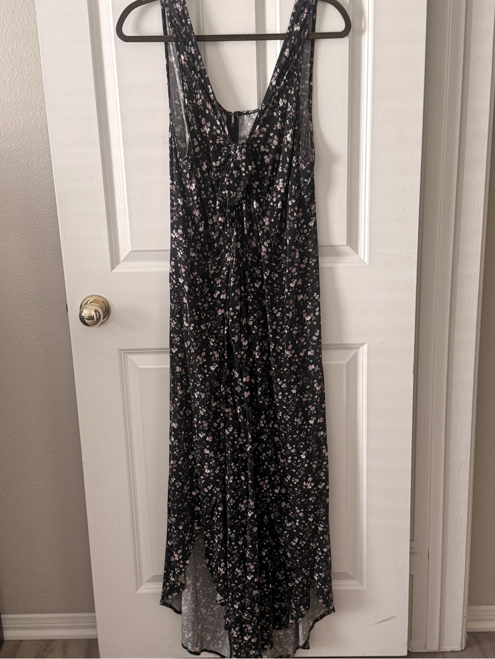 Black Floral Sleeveless Ankle Length Romper with Pink & White Blossoms